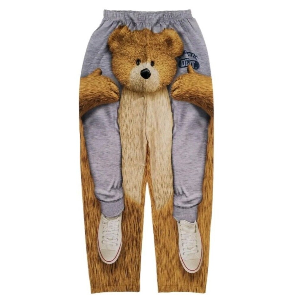 Mens Gray Teddy Bear Ride Lounge Pants Sleep Pants Pajama Bottoms Size Large
